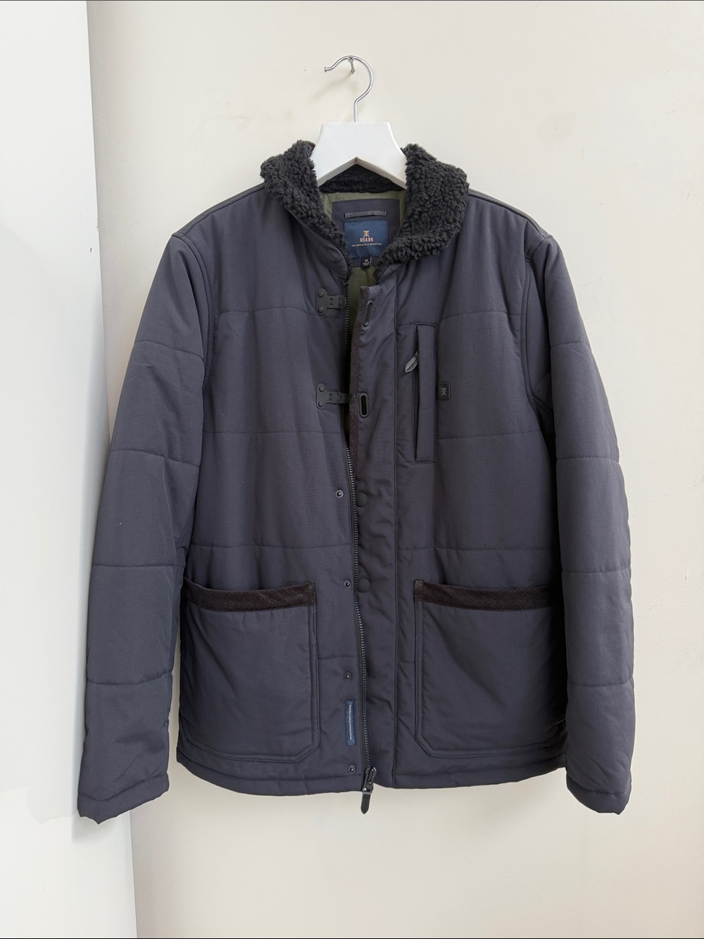 Men's Roark Quilted Faux-Sherpa Collar Jacket - Dark Gray Black Size M NWOT